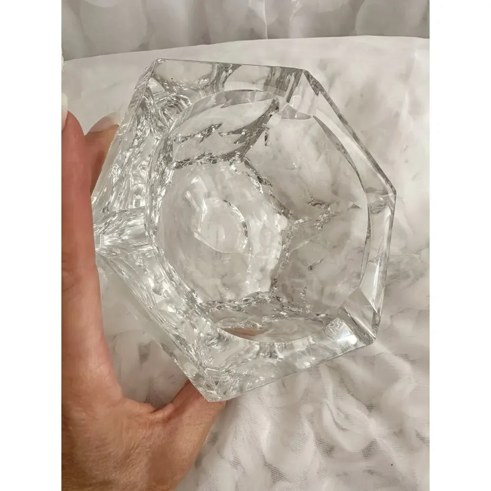Vintage Lead Crystal MCM Cigarette Ashtray Home Bar Round Heavy Modern